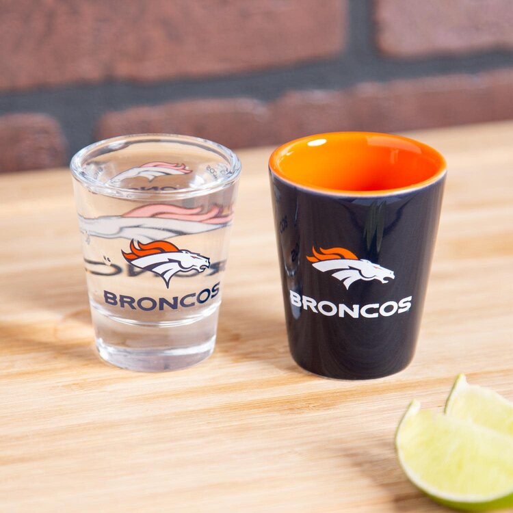 Evergreen 4-Piece Ceramic and Glass 2oz. Shot Glass Boxed Set - Denver Broncos