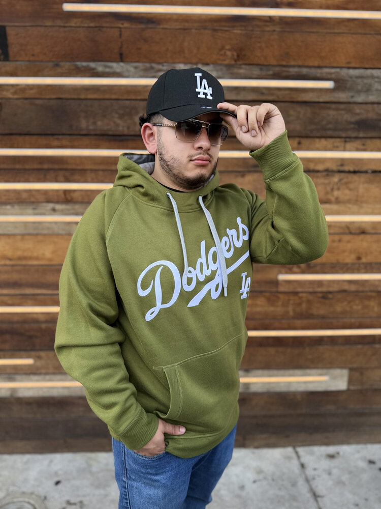 Antigua LA Dodgers Olive Pullover Hoodie Wordmark