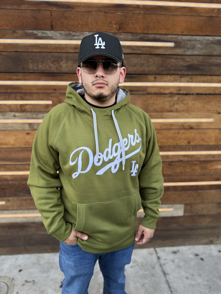 Antigua LA Dodgers Olive Pullover Hoodie Wordmark