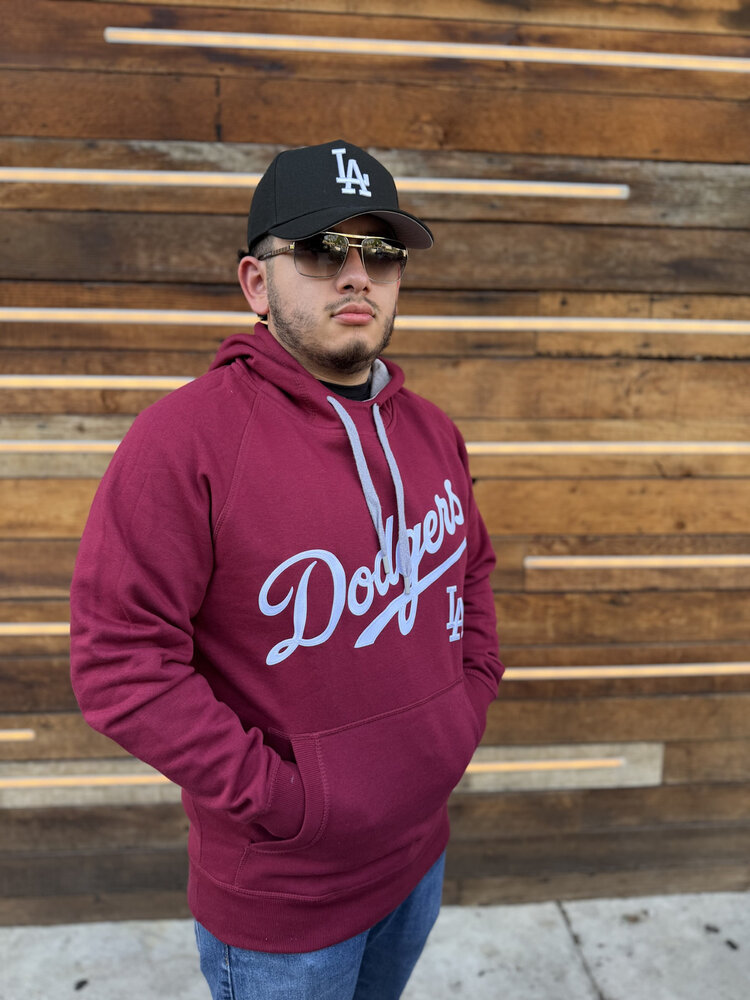 Antigua LA Dodgers Maroon Pullover Hoodie Wordmark