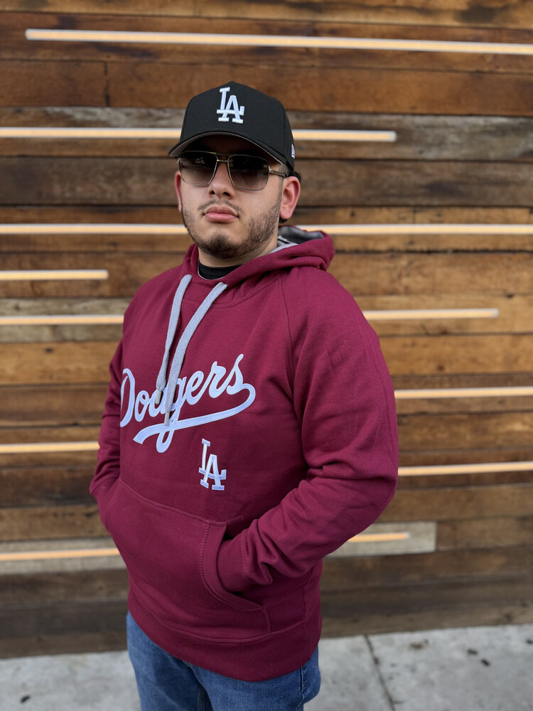 Antigua LA Dodgers Maroon Pullover Hoodie Wordmark
