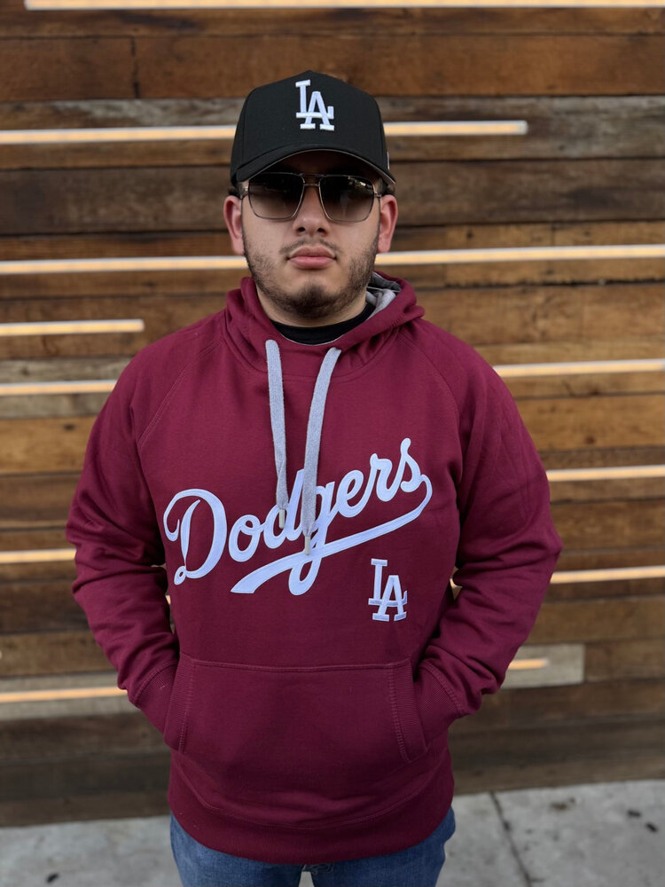 Antigua LA Dodgers Maroon Pullover Hoodie Wordmark