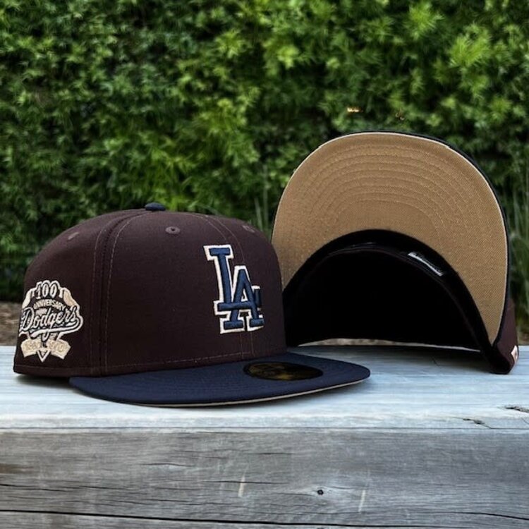 New Era LA Dodgers Dark Brown/Navy Outline 100 Years Khaki UV