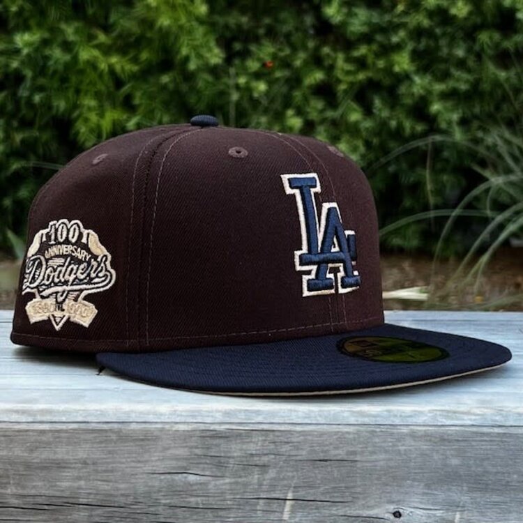 New Era LA Dodgers Dark Brown/Navy Outline 100 Years Khaki UV