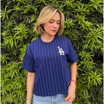 New Era LA Dodgers Women's NE Royal Pinstripe Crew Waist-Length Crop