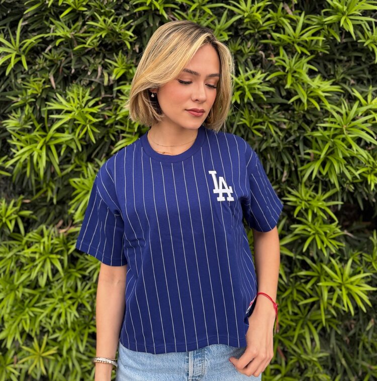 New Era LA Dodgers Women's NE Royal Pinstripe Crew Waist-Length Crop