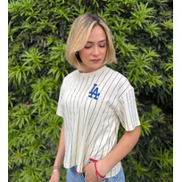 New Era LA Women's NE Ivory Pinstripe Crew Waist-Length Crop