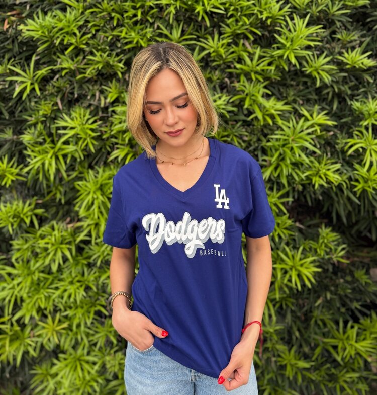 New Era LA Dodgers NE Women's Royal Script V-Neck