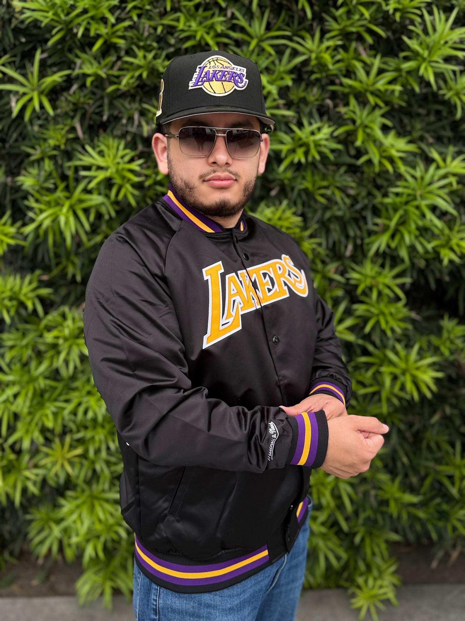 LA Lakers M&N Lightweight Satin Jacket Black - The Locker Room of