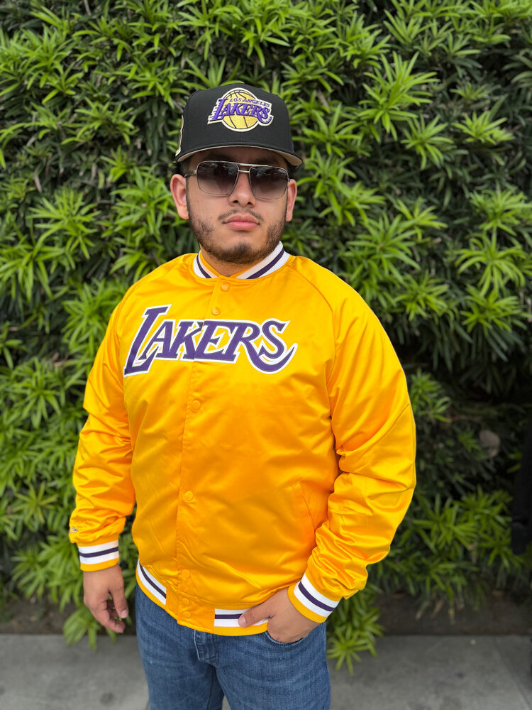 Mitchell and Ness LA Lakers M&N Lightweight Satin Jacket Yellow Gold