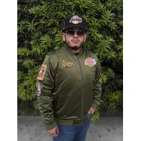 Mitchell and Ness LA Lakers M&N NBA Flight Satin Bomber Jacket Army Green