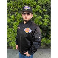 Mitchell and Ness LA Lakers M&N Team Leader Satin Bomber Jacket Black