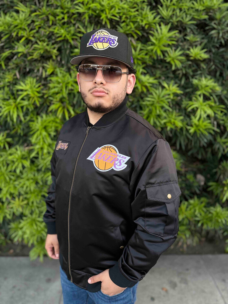 Mitchell and Ness LA Lakers M&N Team Leader Satin Bomber Jacket Black