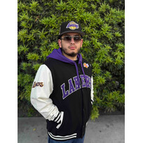 Mitchell and Ness Lakers Men's M&N Courtside Fleece Button Front Hooded Jacket