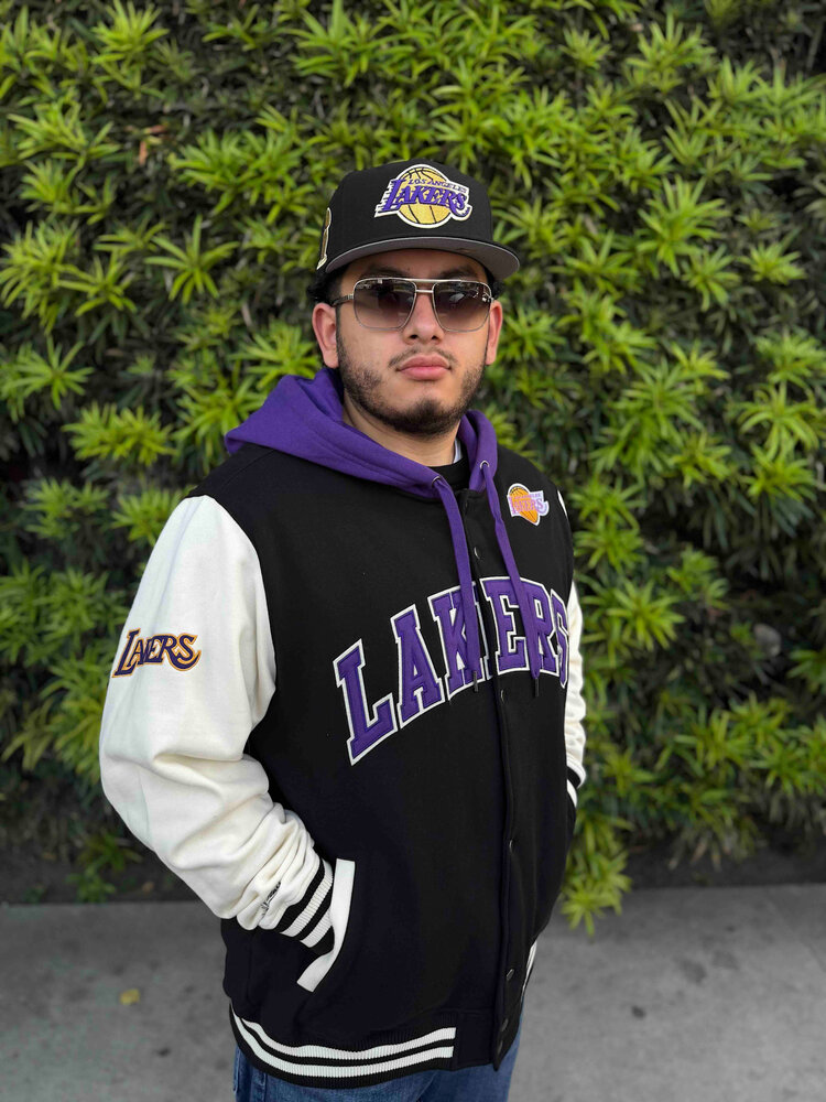Mitchell and Ness Lakers Men's M&N Courtside Fleece Button Front Hooded Jacket