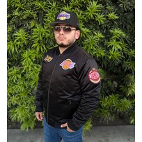 Mitchell and Ness LA Lakers M&N NBA Flight Satin Bomber Jacket Army Black