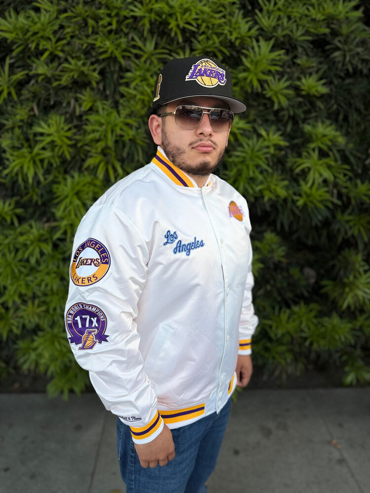 Mitchell and Ness LA Lakers M&N Men's City Collection Lightweight Satin Jacket White