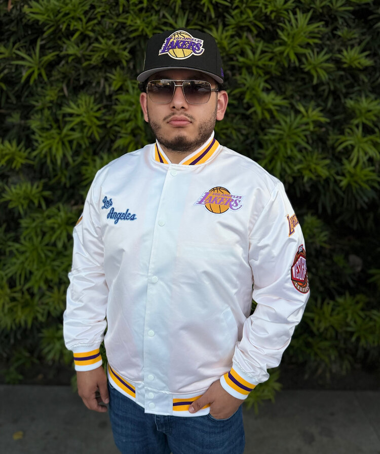 Mitchell and Ness LA Lakers M&N Men's City Collection Lightweight Satin Jacket White