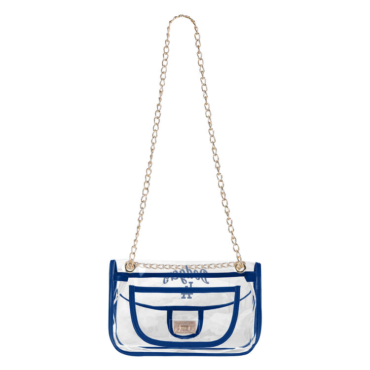 FOCO Fashion Clear Crossbody Bag with Gold Chain - LA Dodgers Blue