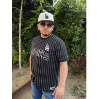 New Era LA Dodgers NE Men's Black Pinstripe Throwback Tee