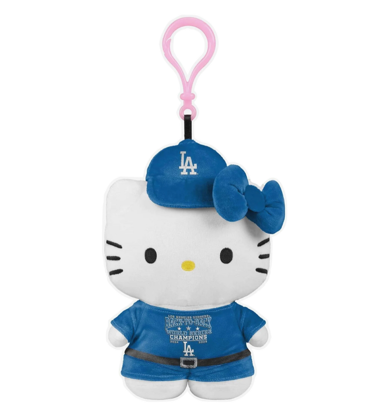 FOCO LA Dodgers x Hello Kitty 4" 2025 World Series Plush Bag Clip Keychain