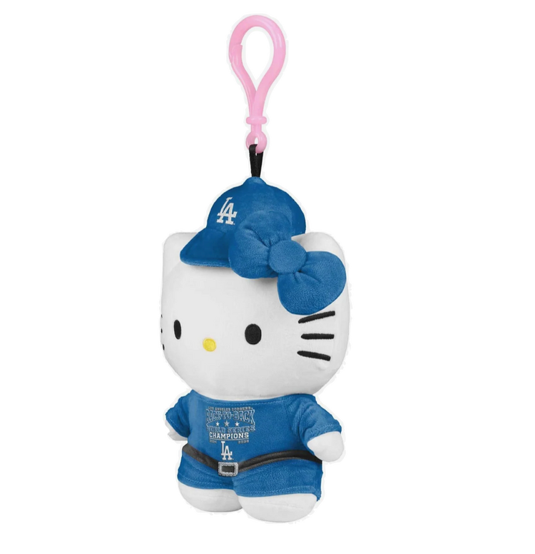 FOCO LA Dodgers x Hello Kitty 4" 2025 World Series Plush Bag Clip Keychain