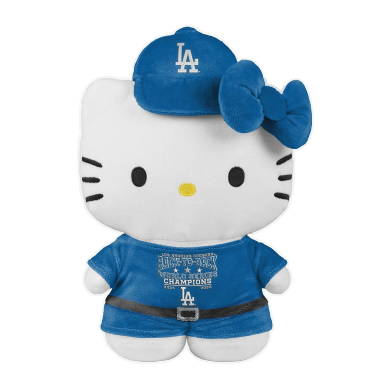 FOCO LA Dodgers x Hello Kitty 2025 Back To Back World Series Champions Team Color Plush Jersey