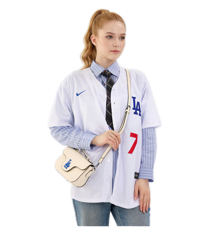 Flap Crossbody Bag with Top Handle - LA Dodgers Off White