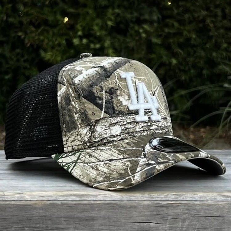 New Era LA Dodgers Real Tree Black Trucker Mesh 940 A-Frame