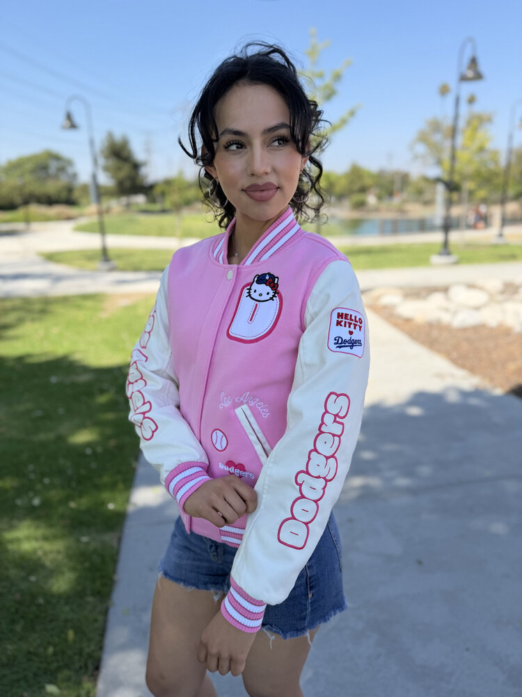 LA x Hello Kitty Collab Women's Pink Reversible Varsity Jacket