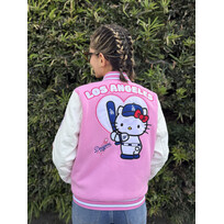 LA x Hello Kitty Collab Women's Pink Reversible Varsity Jacket