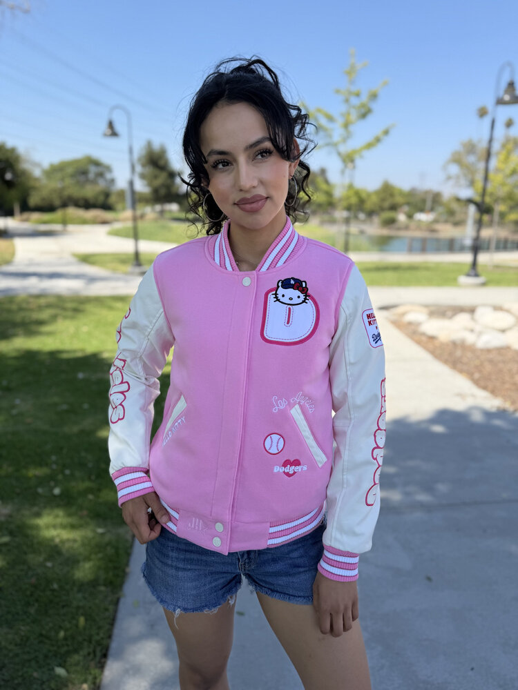 LA x Hello Kitty Collab Women's Pink Reversible Varsity Jacket
