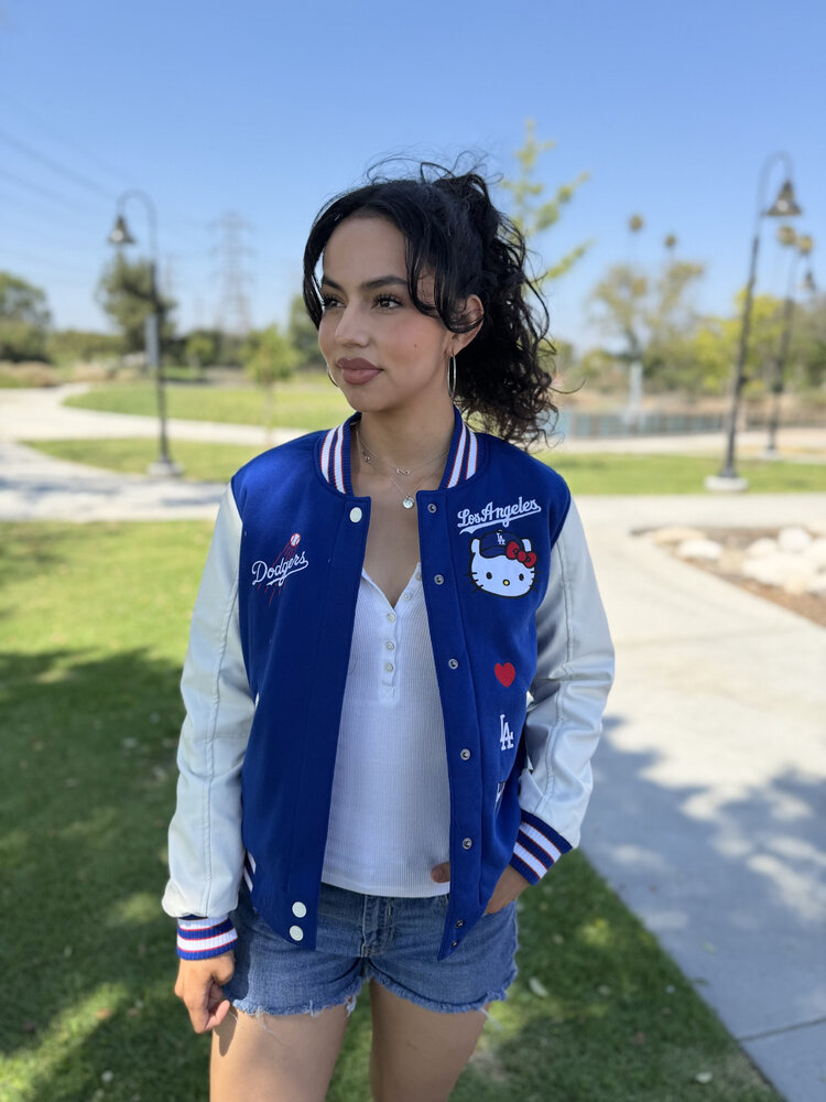 LA x Hello Kitty Collab Women's Royal Reversible Varsity Jacket