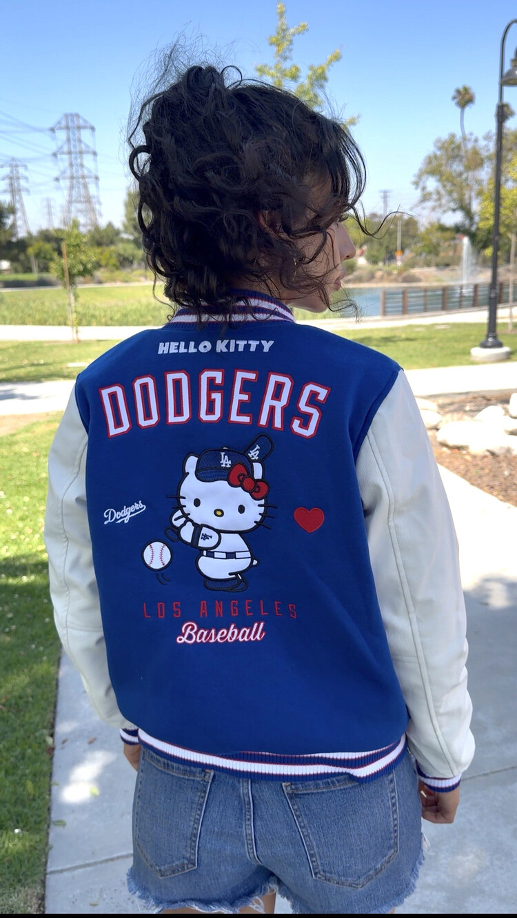 LA x Hello Kitty Collab Women's Royal Reversible Varsity Jacket