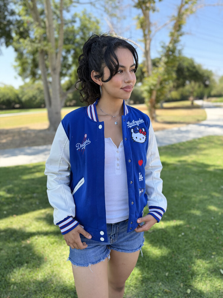 LA x Hello Kitty Collab Women's Royal Reversible Varsity Jacket