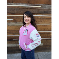 LA x Hello Kitty Collab YOUTH Pink Reversible Varsity Jacket