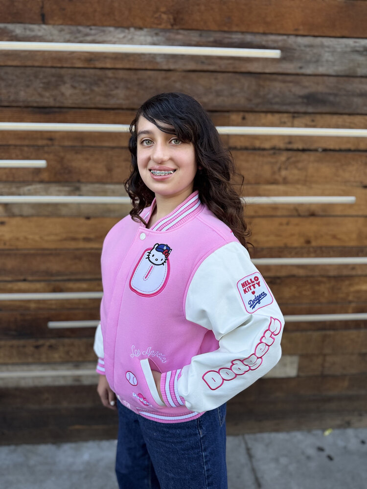LA x Hello Kitty Collab YOUTH Pink Reversible Varsity Jacket