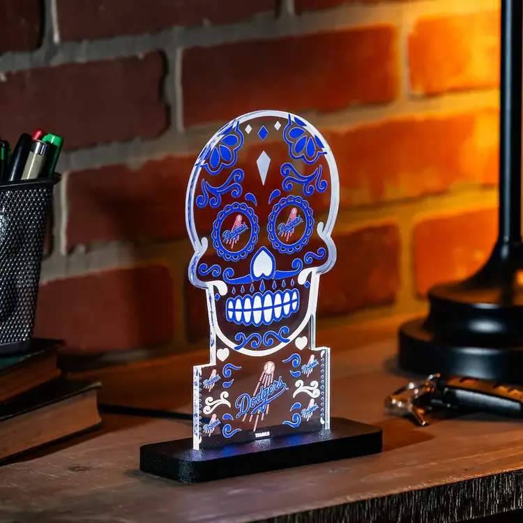Evergreen LA Dodgers 10" LED Tabletop Sugar Skull Halloween Desklite Sign