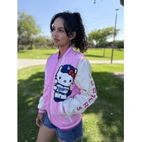 LA x Hello Kitty Collab Women's Pink Sublimated Varsity Bomber F/Z Jacket