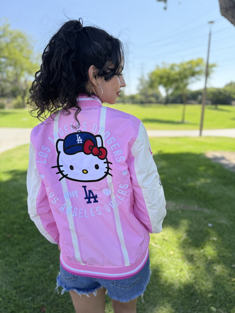 LA x Hello Kitty Collab Women's Pink Sublimated Varsity Bomber F/Z Jacket