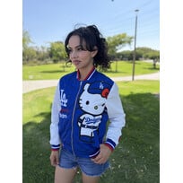 LA x Hello Kitty Collab Women's Royal Sublimated Varsity Bomber F/Z Jacket