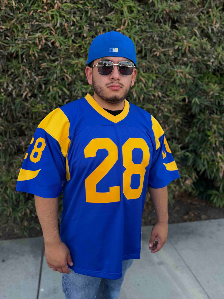 Mitchell and Ness NFL Los Angeles Rams Men's Mitchell & Ness 1999 Marshall Faulk #28 Jersey Blue