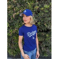 New Era LA Dodgers Women's NE Royal Distressed Wordmark Crew Tee