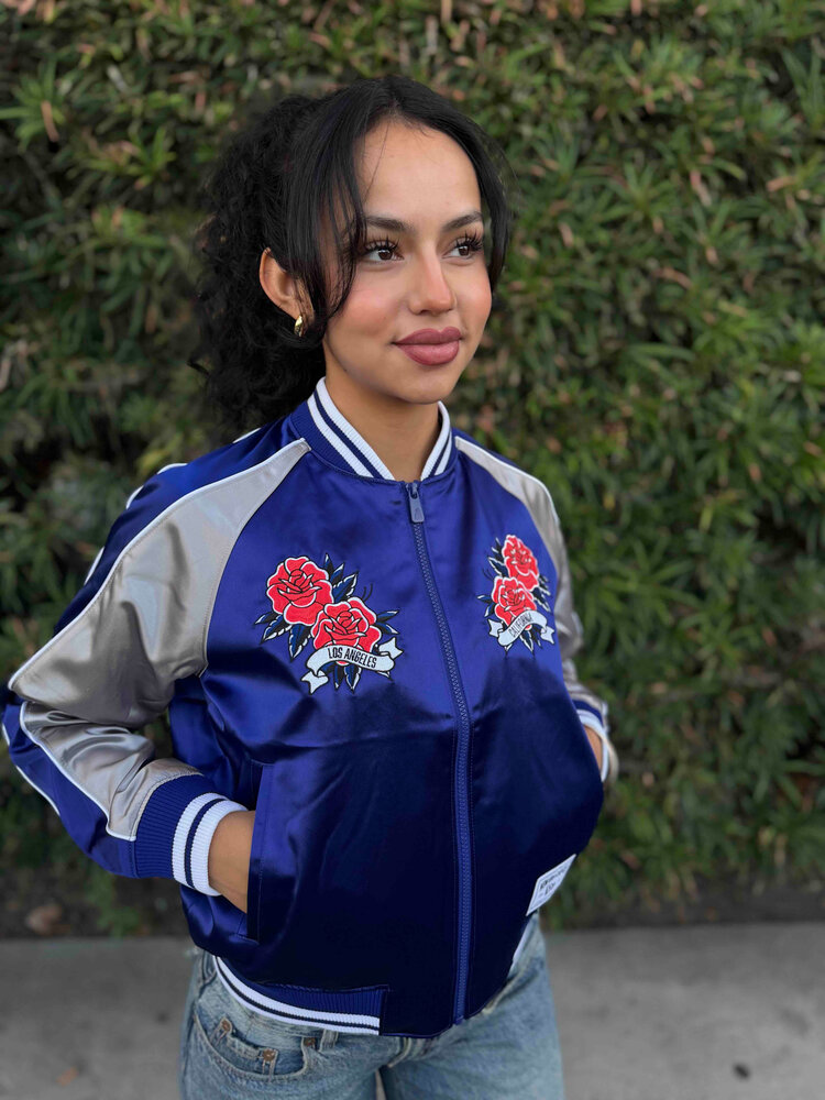 New Era LA Dodgers Women's NE Royal/Gray Rose Satin Jacket