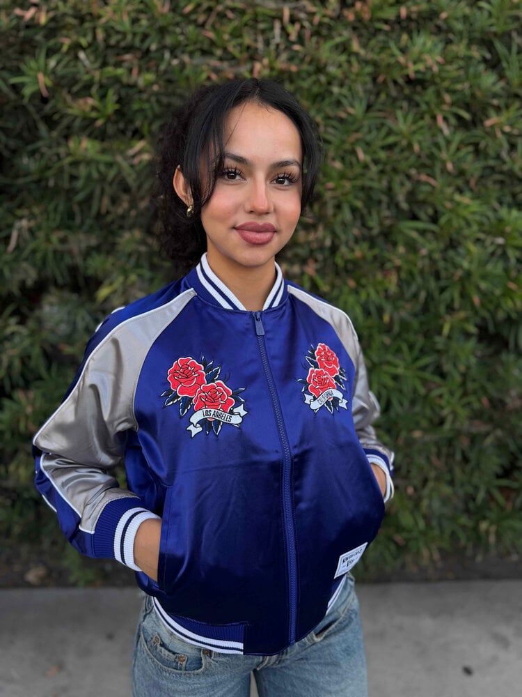 New Era LA Dodgers Women's NE Royal/Gray Rose Satin Jacket
