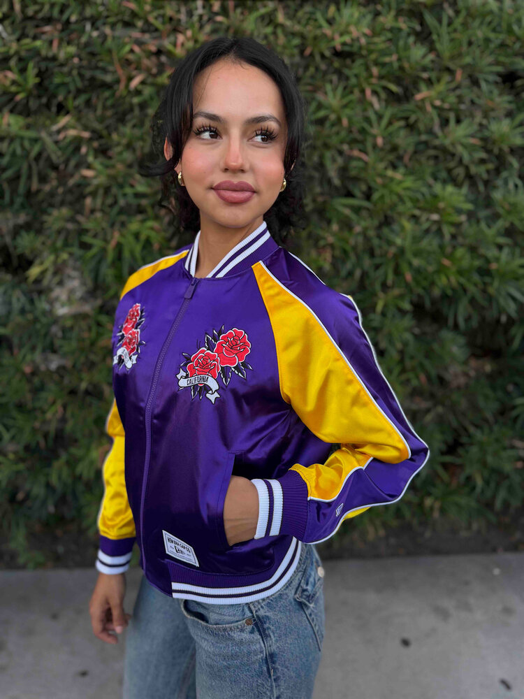 New Era LA Lakers Women's NE Purple/Gold Rose Satin Jacket