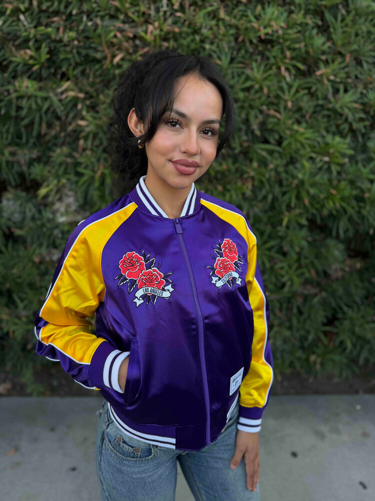 New Era LA Lakers Women's NE Purple/Gold Rose Satin Jacket