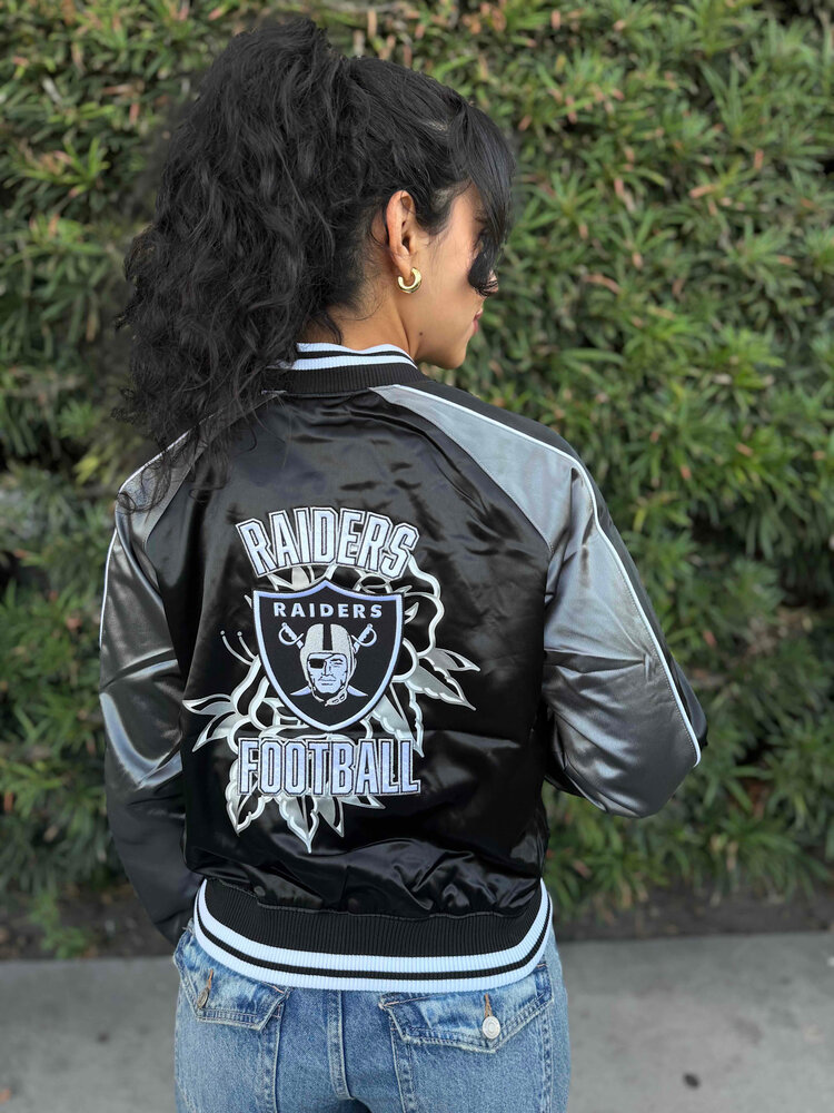 New Era Raiders Women's NE Black/Dark Gray Rose Satin Jacket