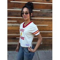 Mitchell and Ness USC Trojans M&N Women's Cream Retro Roots Crop Boxy Yoke Tee
