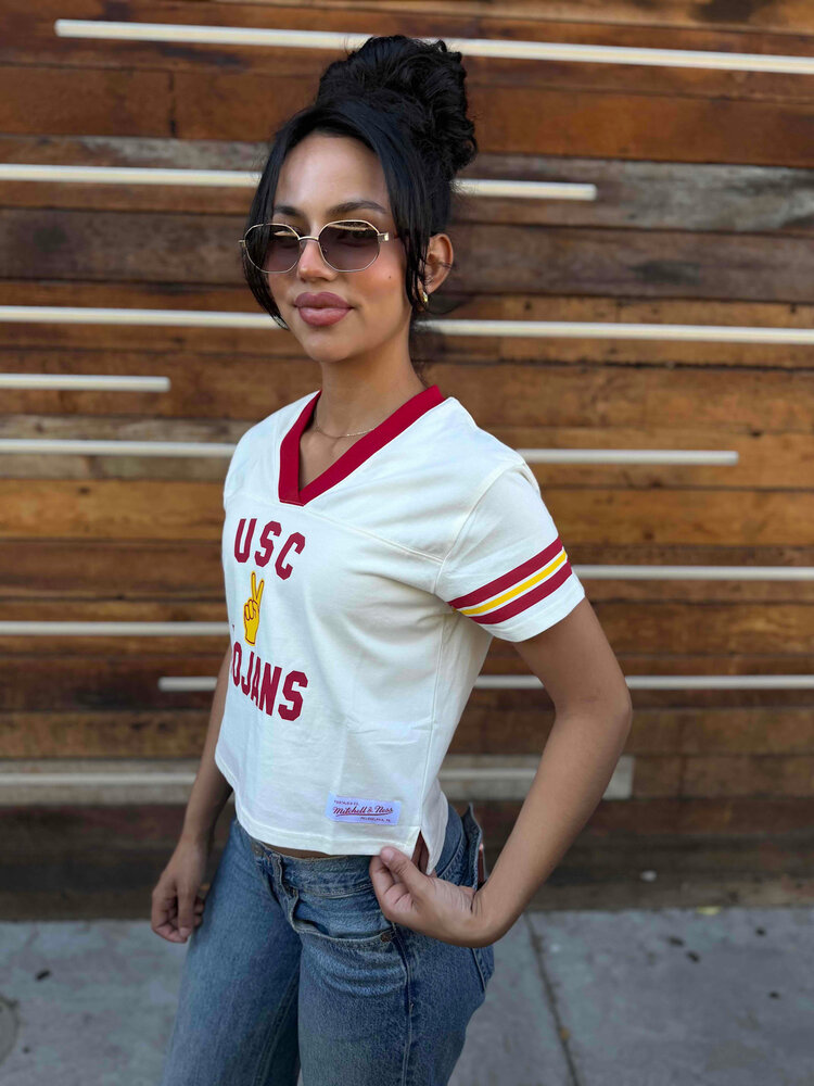 Mitchell and Ness USC Trojans M&N Women's Cream Retro Roots Crop Boxy Yoke Tee